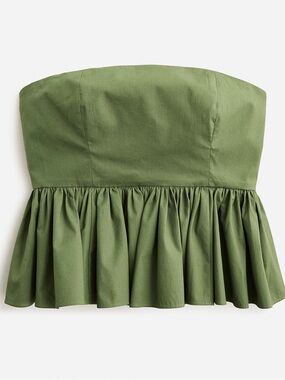 J.Crew Strapless Peplum Top Stretch Cotton Poplin Organic Green Size 8 BP772